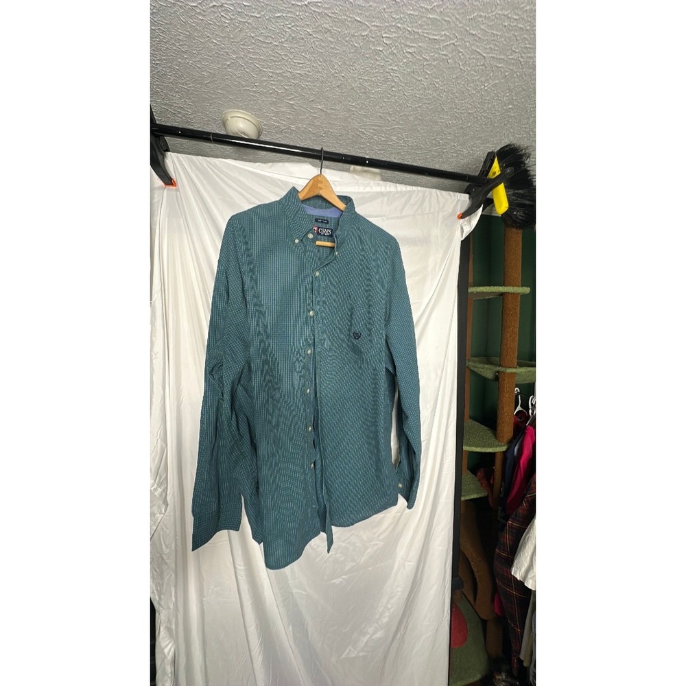 104 Chaps Dark Green Blue Striped Long Sleeve 3XB